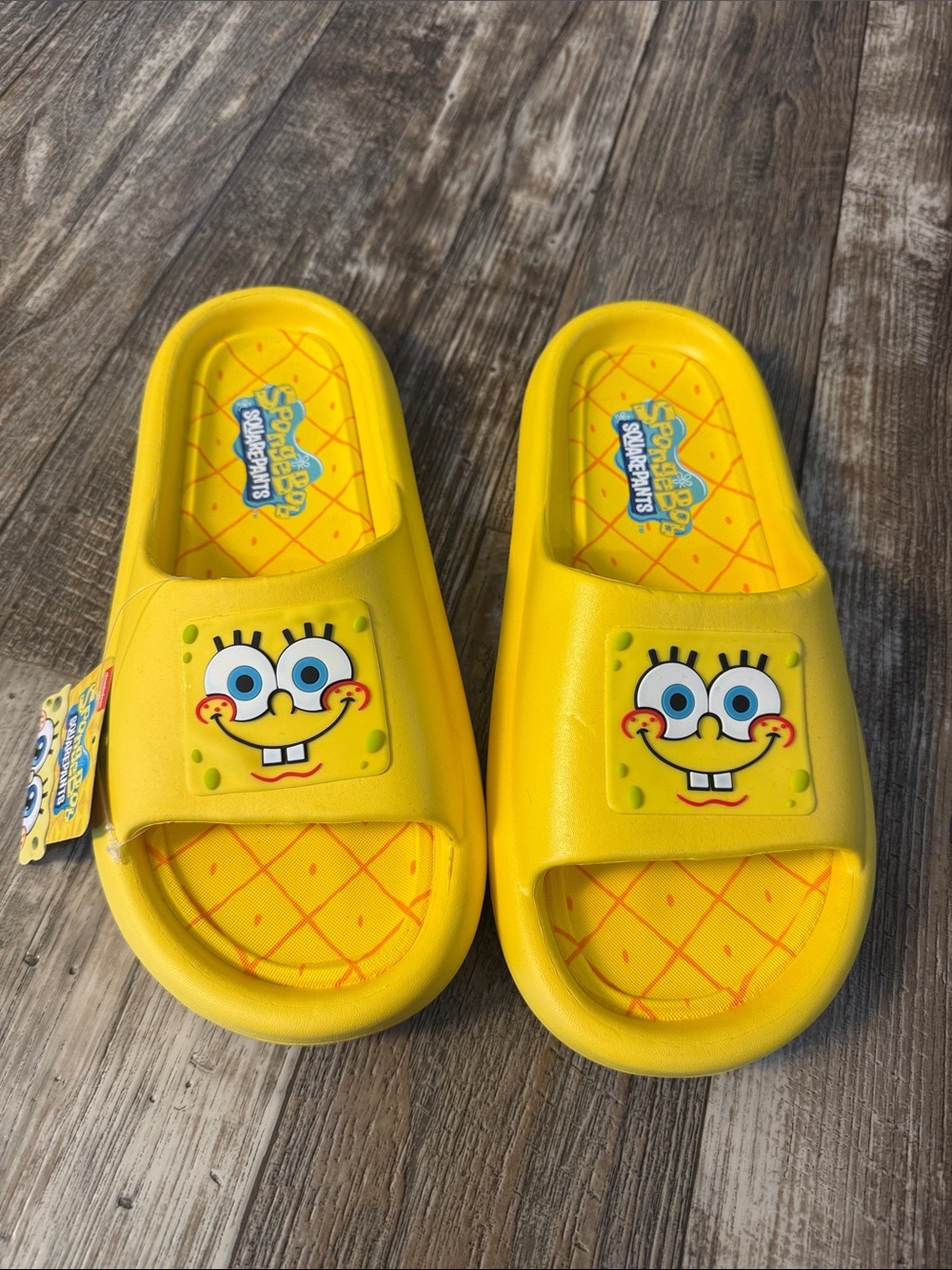🌟SpongeBob Squarepants 🌟Bright Yellow Kids Slide Sandals with Character Face, 12